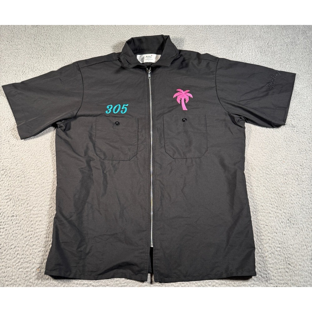 Peels Chore Shirt Mens Large Black Full Zip Miami 305 Jacks Daniel‎ Embroidered